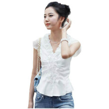 女装 2012新款夏装韩版修身衬衫女荷叶边雪纺上衣短袖甜美雪纺衫