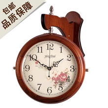 欧式田园/客厅挂钟/静音实木时钟表/ 卧室创意挂钟双面挂钟简约钟