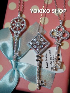  韩国定制 tiffany尹恩惠想你同款银底锆石小钥匙锁骨链 项链