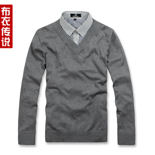 2011新品秋装 男式简洁纯色V领休闲毛衣 纯棉百搭针织衫