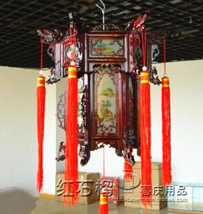  仿古六角实木质宫灯 喜庆大红复古灯笼 乔迁开业酒店宾馆茶楼吊灯