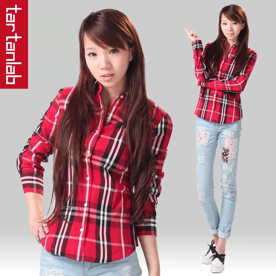 1212全民疯抢高品质2011新款冬装<span class=H>女</span>装长袖格子<span class=H>衬衫</span>韩版/郁金香