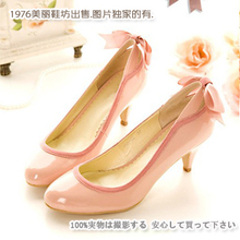 2010春新款童话公主般可爱 绸缎蝴蝶结水钻高跟单鞋YQ1002粉色