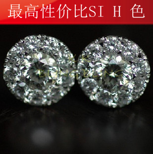 情人节促销1克拉效果18K白金钻石耳钉SI H色钻石耳针送18K金耳背