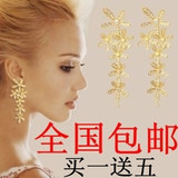 大流苏夸张复古闪钻水晶韩国耳环水钻耳钉耳坠超长款花朵新娘耳环