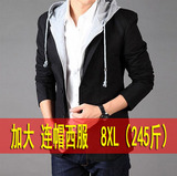 2012新款春装 带帽子韩版男士西服西装外套 超肥大号特大码195码