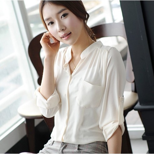 气质立领双口袋衬衫...