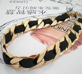  小香丝带项链 穿布项链 金属链 宽项链 短项链 锁骨链  黑色现货