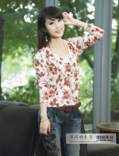 2012春装新款女装时尚玫瑰印花小开衫 针织衫女开衫春薄外套 女