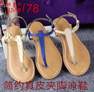  欧美新品BANANA镂空真皮罗马鞋平跟女鞋平底凉鞋夹趾凉拖夹脚凉鞋