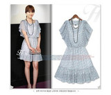 2012夏装新款韩版双层雪纺修身荷叶边飞袖雪纺连衣裙650045