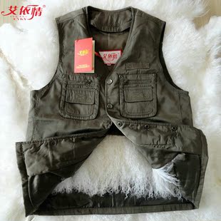  真皮男士长羊毛皮草马甲/保暖羊皮坎肩皮背心/中老年人羊绒衫马夹