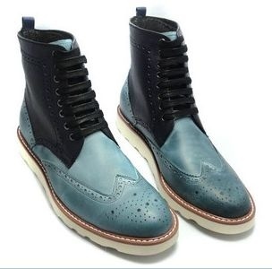  JMH男士高帮皮靴 时尚潮流男靴军靴 英伦雕花户外牛仔靴 真皮短靴