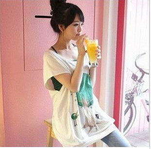 2010瑞丽女装 5203韩版女装 服饰 10新款大树印花短袖圆领中长版T恤