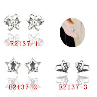  炙真银楼正品 99纯银耳钉小星星蝴蝶爱心韩版女手工 防过敏E2137