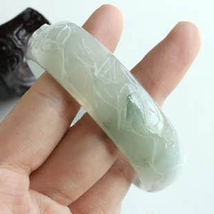  翡翠手镯 a货冰种雕花镯子 天然玉镯 缅甸玉手镯带证书