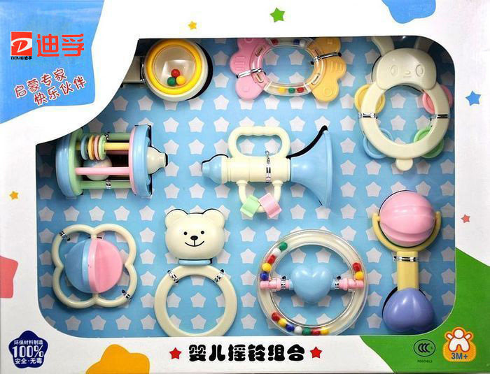 淘金币 宝宝手摇铃牙胶婴儿摇铃9件套装组合益智玩具 幼儿0-1岁