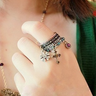  欧美外贸原单正品出口首饰品 镶嵌十字架多层 食指戒指潮人女指环