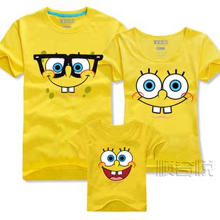  海绵宝宝 韩版 加大码亲子装加肥夏装全家装母子装母女装短袖T恤