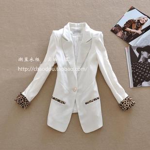Surge wardrobe 2012 spring clothing new Korean bean Leopard grain female buckle skinny little shrug small suit jacket
