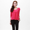 2012 new casual women\'s beaded loose Puff Sleeve Chiffon shirt round neck sleeve sleeve