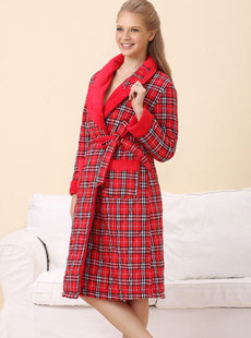 Dream ba Sally new lady and woven grid with household to take cotton household robe 01485