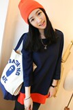 春装 2012新款vcruan 撞色雪纺连衣裙打底 连衣裙夏季雪纺衫女装