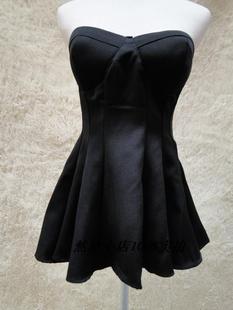 与韩国明星同款抹胸式收腰显瘦燕尾服荷叶百褶