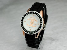 Elegante negro señoras correa de cuero relojes [60001] disco blanco reloj cinturón casual y sencilla