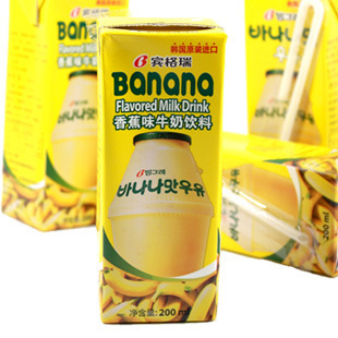  韩国原装进口 宾格瑞香蕉牛奶 宾格瑞香蕉味牛奶饮料200g