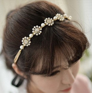 韩国代购正品韩式水钻珍珠发带复古短发宽头带