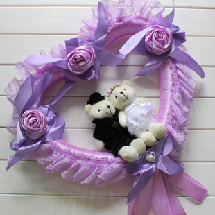  【爱拉勾】婚庆花环 创意心形婚纱熊挂件 结婚礼物挂饰 三色入