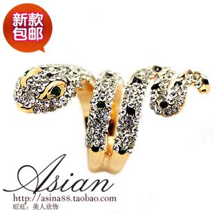  包邮欧美奢华招财金蛇戒指酷韩版个性夸张时尚潮人食指戒指环女宽