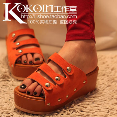 KOKOIN韩版夏季罗马风舒适百搭铆钉厚底鞋坡跟鞋凉拖鞋女鞋子