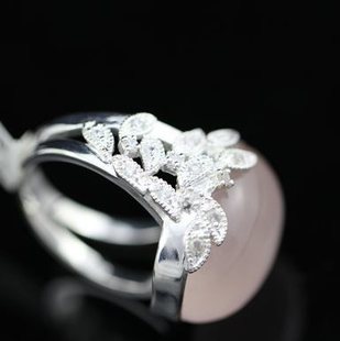 泰银925纯银曼谷进口国际，尚白晶天然粉晶大戒指16.18