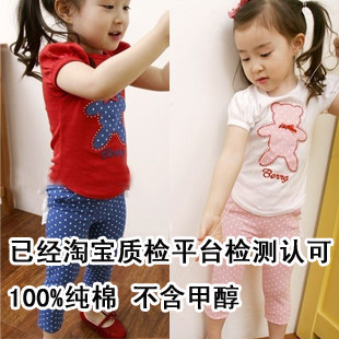 【淘宝质检纯棉】2012韩版新款夏装女童烫钻小熊两件套套装<span class=H>c1</span>-4