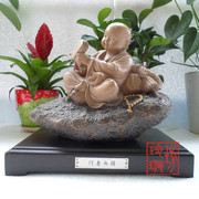 台湾铁丸石，一角禅小沙弥行者，无疆工艺石雕摆件石愿