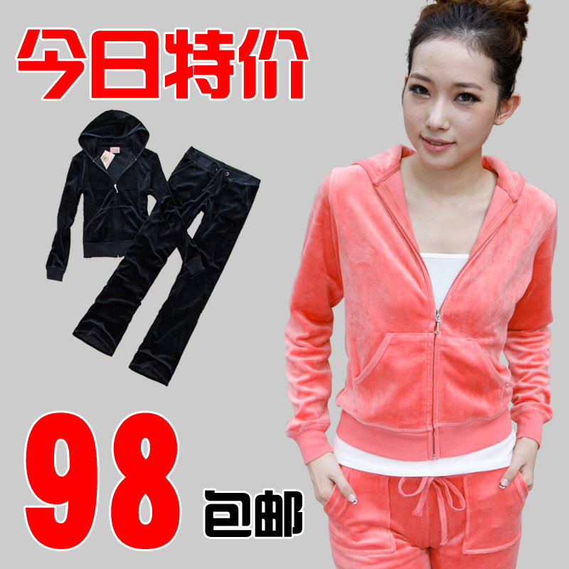 2012春装女 李小璐同款 <span class=H>卫衣</span><span class=H>套装</span> 休闲天鹅绒运动<span class=H>套装</span> 运动服