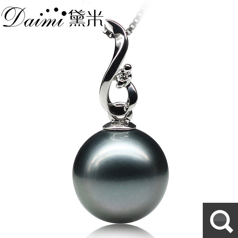 黛米珠宝 大溪地黑珍珠吊坠正品 11-12mm 超大 精圆 极光 18K金钻