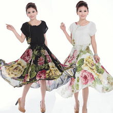 2012新款夏装正品牌女装香影版牡丹印花韩版宽松大码雪纺连衣裙子
