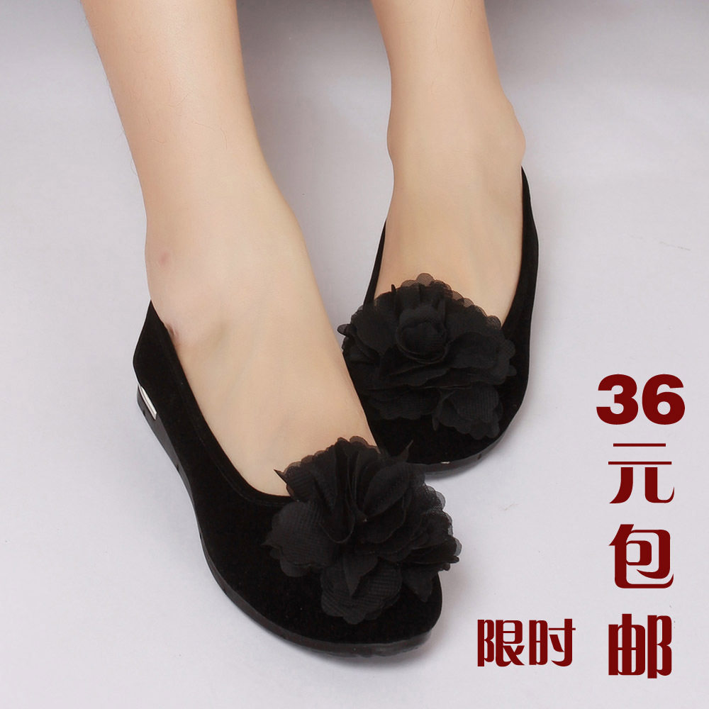 2013年春季新款老北京布鞋黑色工作鞋黑色花朵娃娃鞋上班鞋淑女鞋