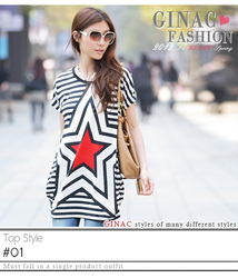 【<em>红姐</em>服饰 】5635<em>黑白</em>条纹大五角星宽松长版