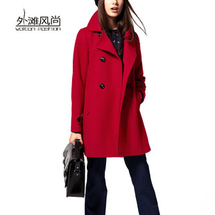  外滩风尚女装量身定制韩版宽松羊绒羊毛大衣女毛呢外套中国红大衣