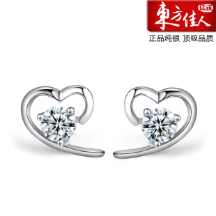 正品心形 925纯银耳钉女 银饰品 钻石首饰 韩版时尚 元旦礼品包邮