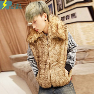  冬装新款夜店必备皮草马甲 男 林弯弯无袖坎肩外套 宴会马甲