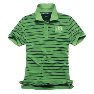 (MM21) tide male t Stripe  Shirt men's short sleeve  shirts men's embroidery collar of England