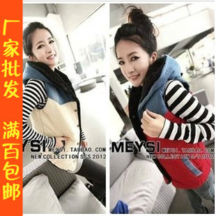 菇街女装潮2014春装韩版拼色连帽加厚<em>保暖马</em>