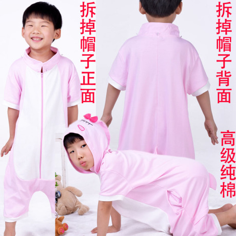<em>帽子</em>可拆兔子儿童<em>连体睡衣</em>女童春夏纯棉连身衣