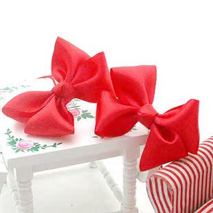 特价 韩版儿童头饰发饰大红缎带蝴蝶结双扭结平夹发夹 5元2只