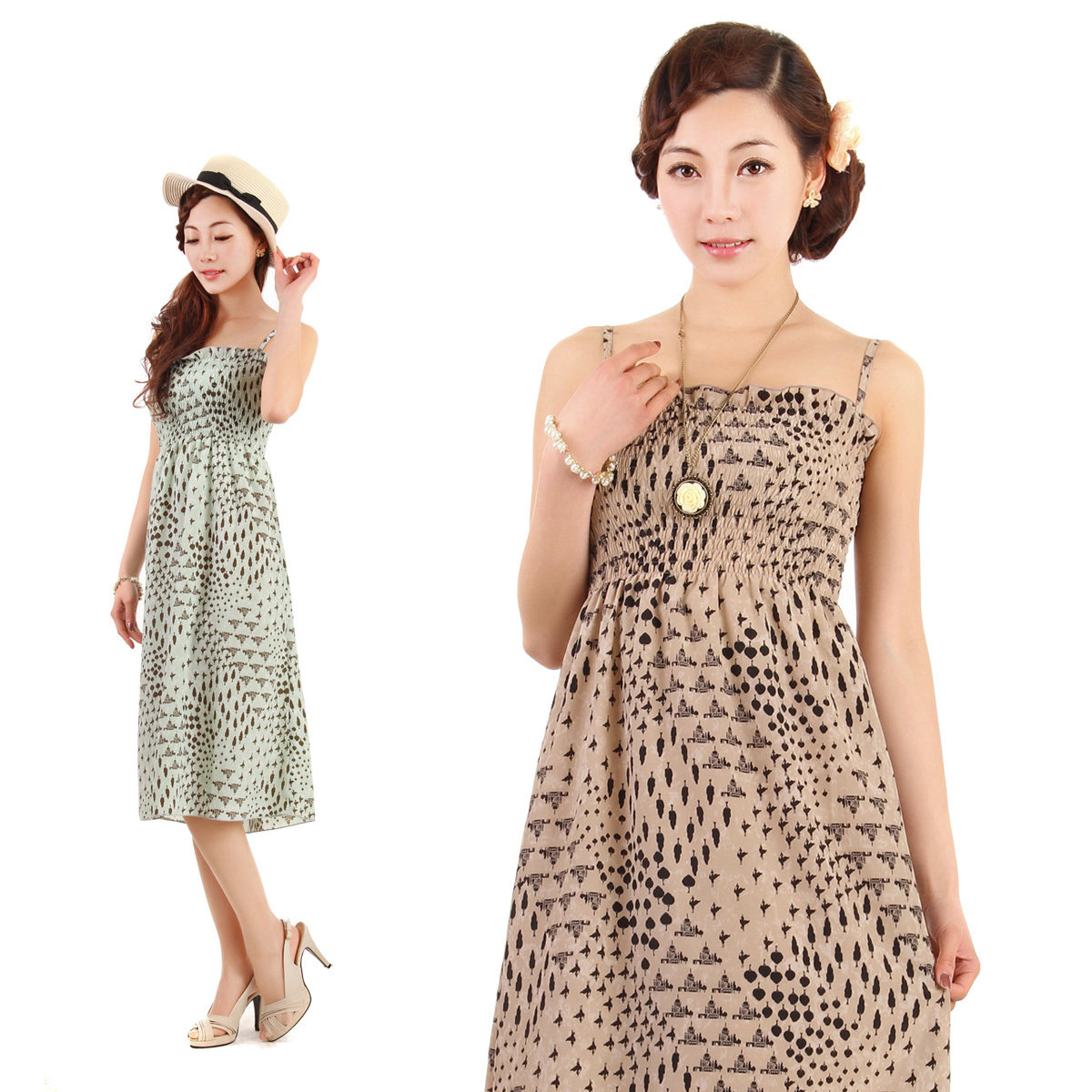 2012新款清凉夏欧美印花吊带连衣裙 女 夏季中长款 抹胸宽松<span class=H>裙装</span>